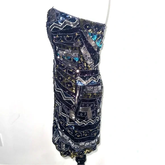 French Connection Strapless Sequin Dress - Black, Silver, Blue, Gold